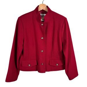 BFA Classics Women 6P Red Collar Padded Wool Lined Office Business Blazer Jacket